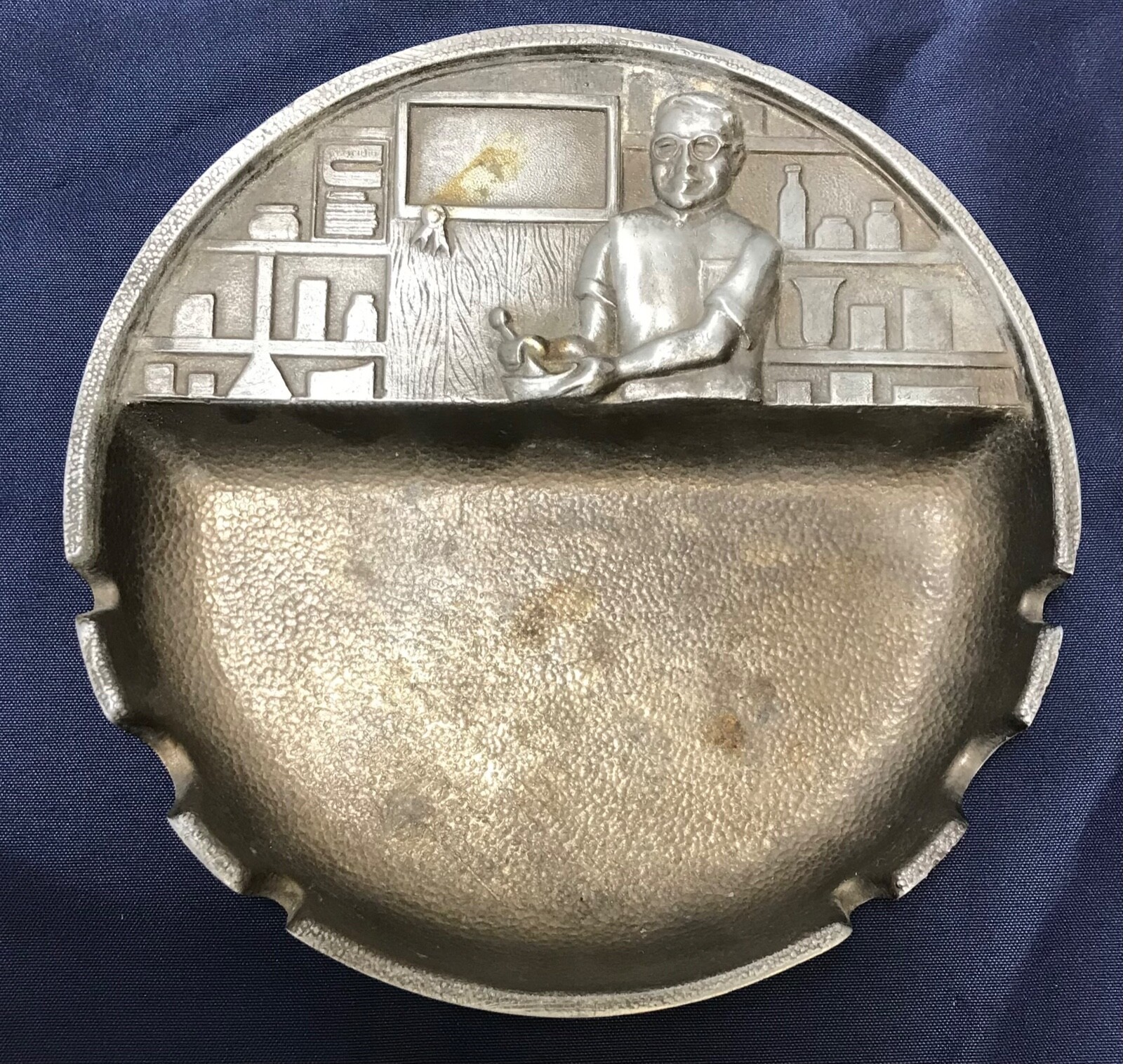 Old Pharmacist Advertising: Rare Vintage Pewter Apothecary Ashtray