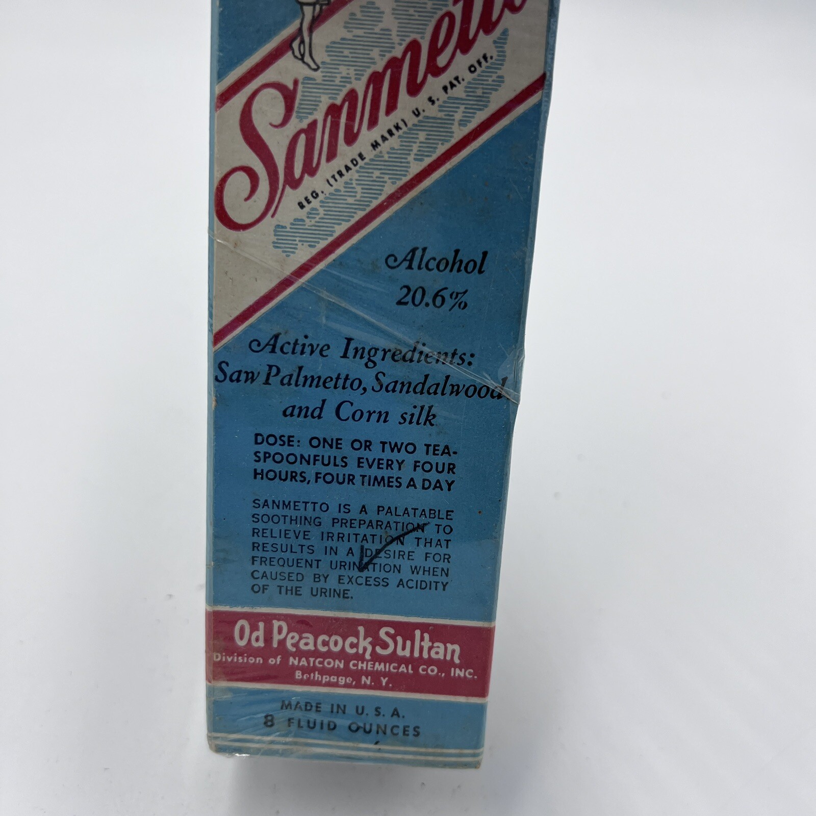 Sealed Antique Pharmacy OD Peacock Sultan SANMETTO Quack Medicine Bottle Box