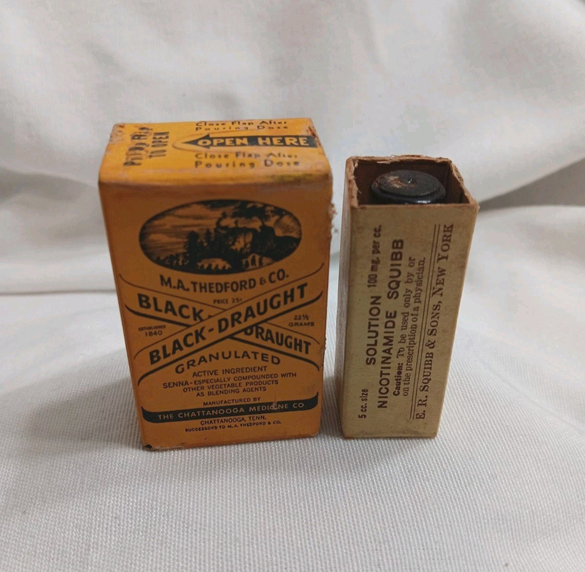 Pharmaceutical Box Lot Of 2 Black Draught Laxative & Nicotinamide Solution VTG