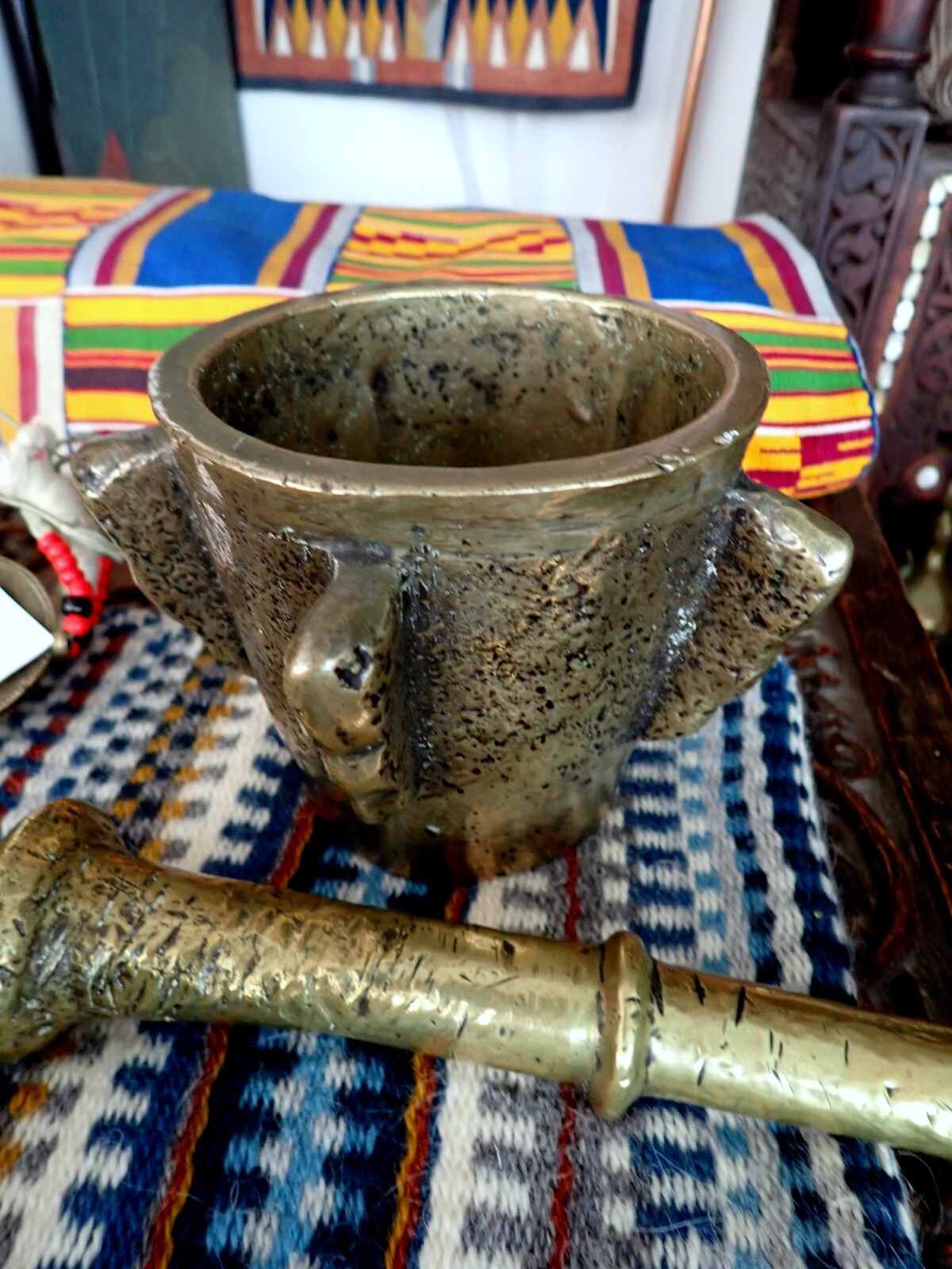 Brass Pestle Mortar Morocco Tuareg Spain Antique 19th Century Cast Brass