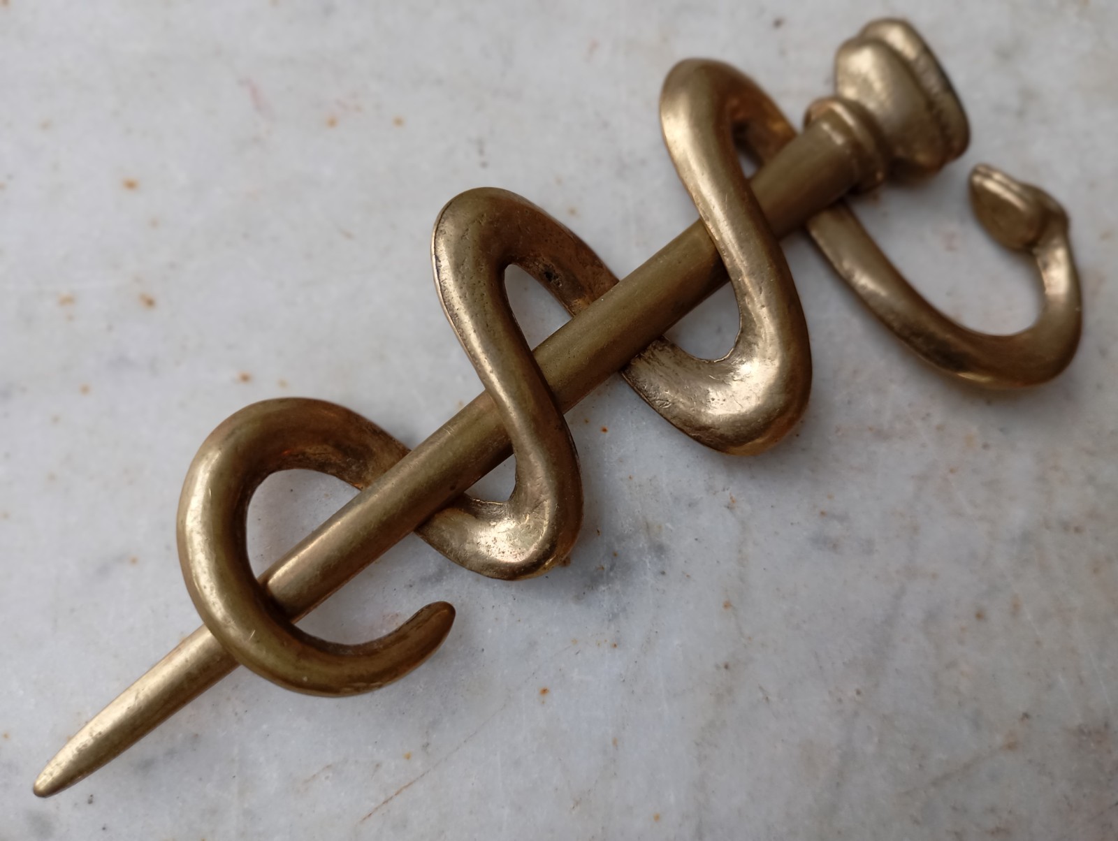 Vintage Brass Rod of Asclepius Medicine Symbol Serpent Snake Two Parts Removable