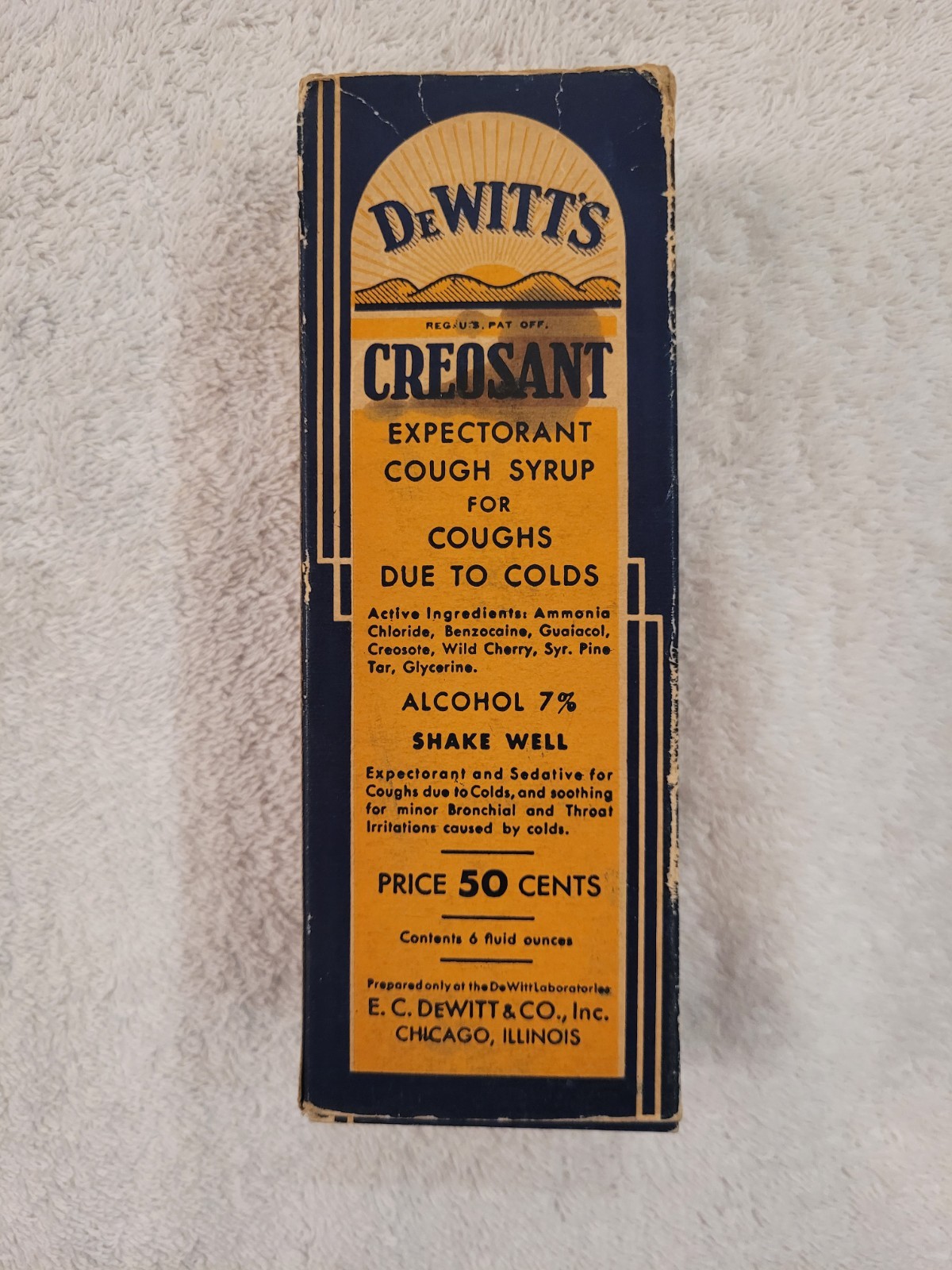 Vintage DeWitt’s Creosant Cough Syrup Bottle w/ Box Insert Paperwork Pharmacy Ad