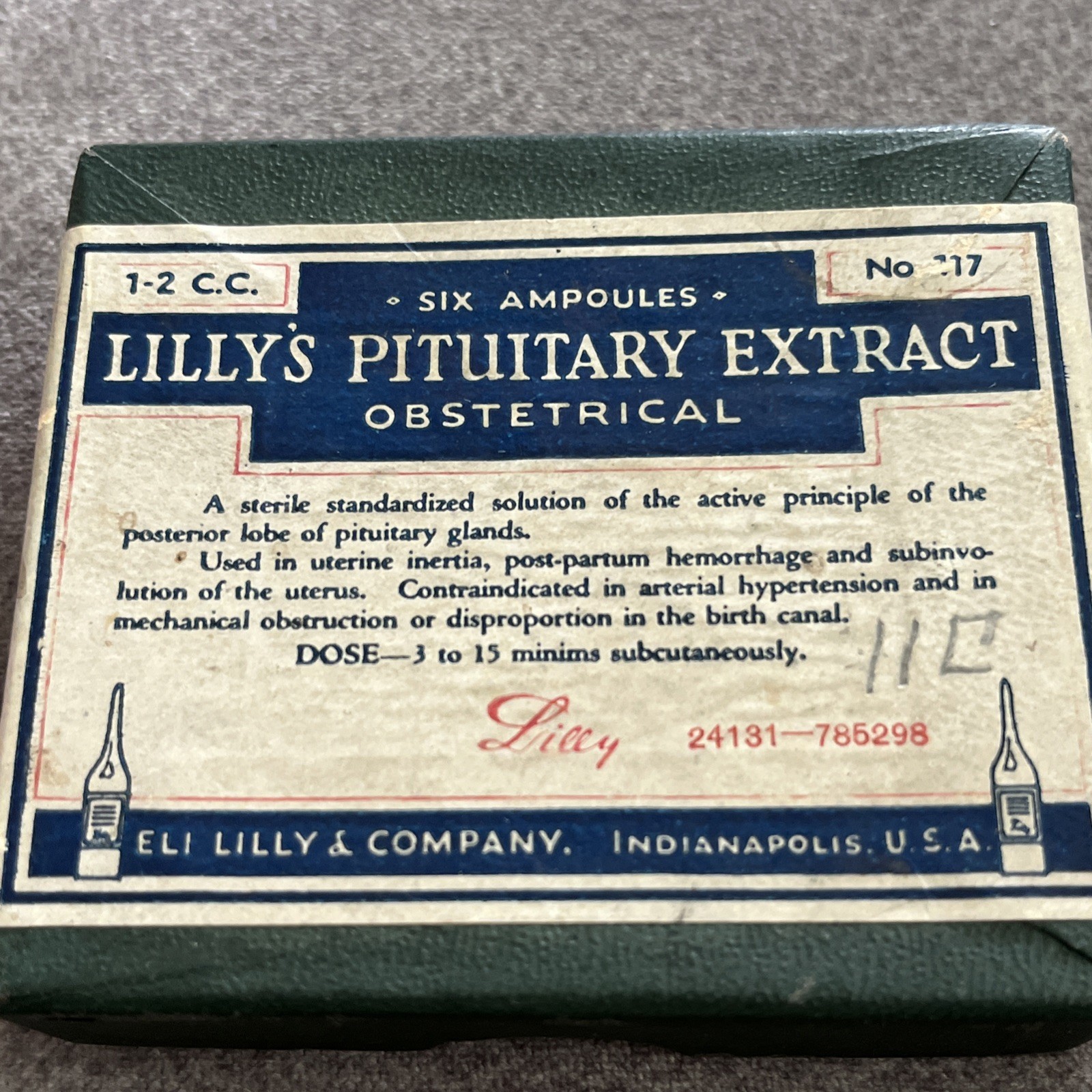 Vintage Eli Lilly Lilly’s Pituitary Extract Obstetrical – Rare Pharmaceutical