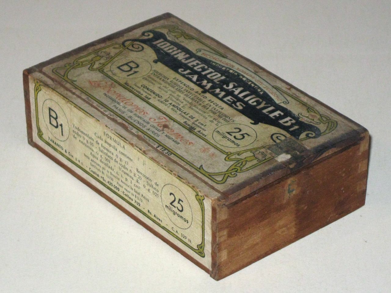 Antique IODINJECTOL Salicycle B1 Jammes WOODEN Advertising BOX Argentina Ampoule