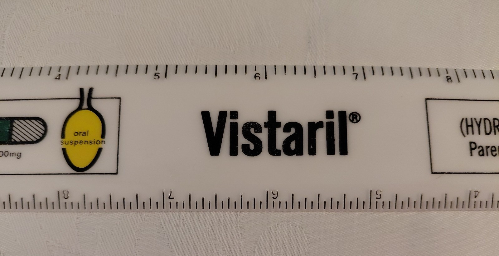 VTG White Desk Ruler Pfizer Laboratories Promotional VISTARIL (Hydroxyzine) 12″