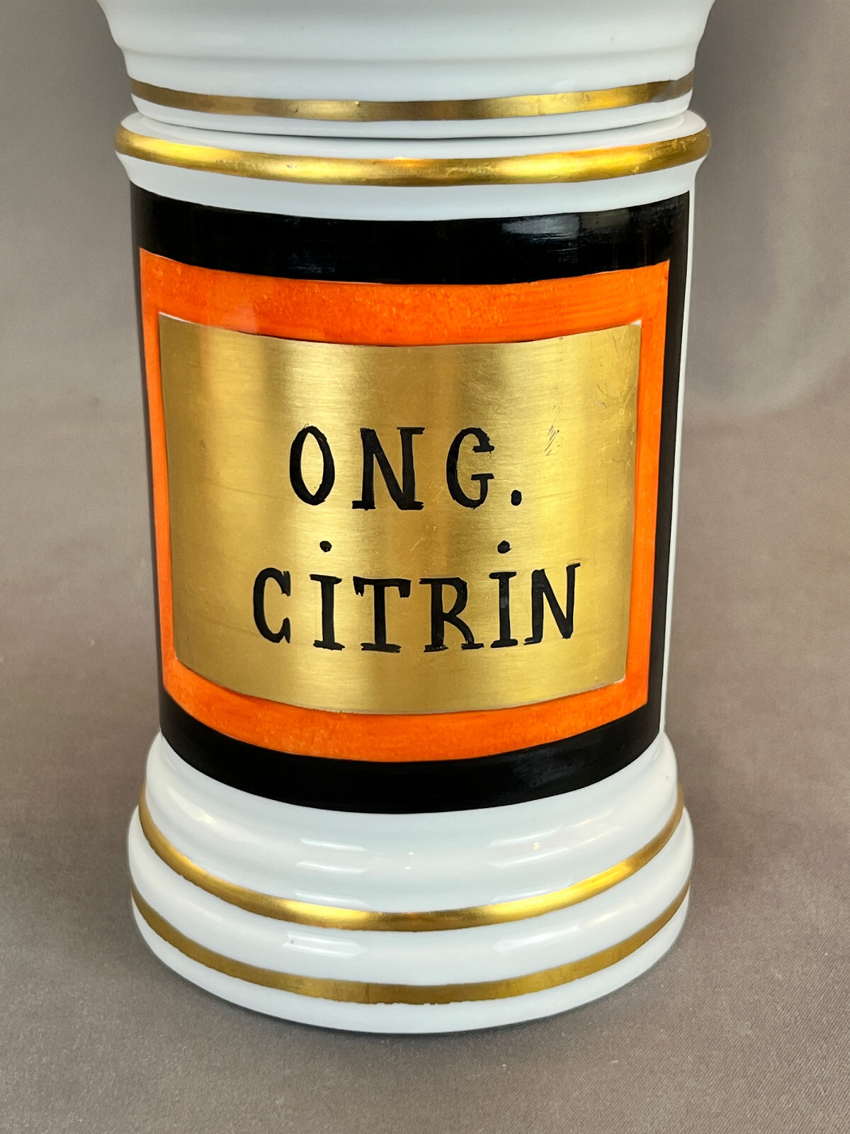 Vintage French Porcelain 7 ½” ONG CITRIN Apothecary Jar by D.T.