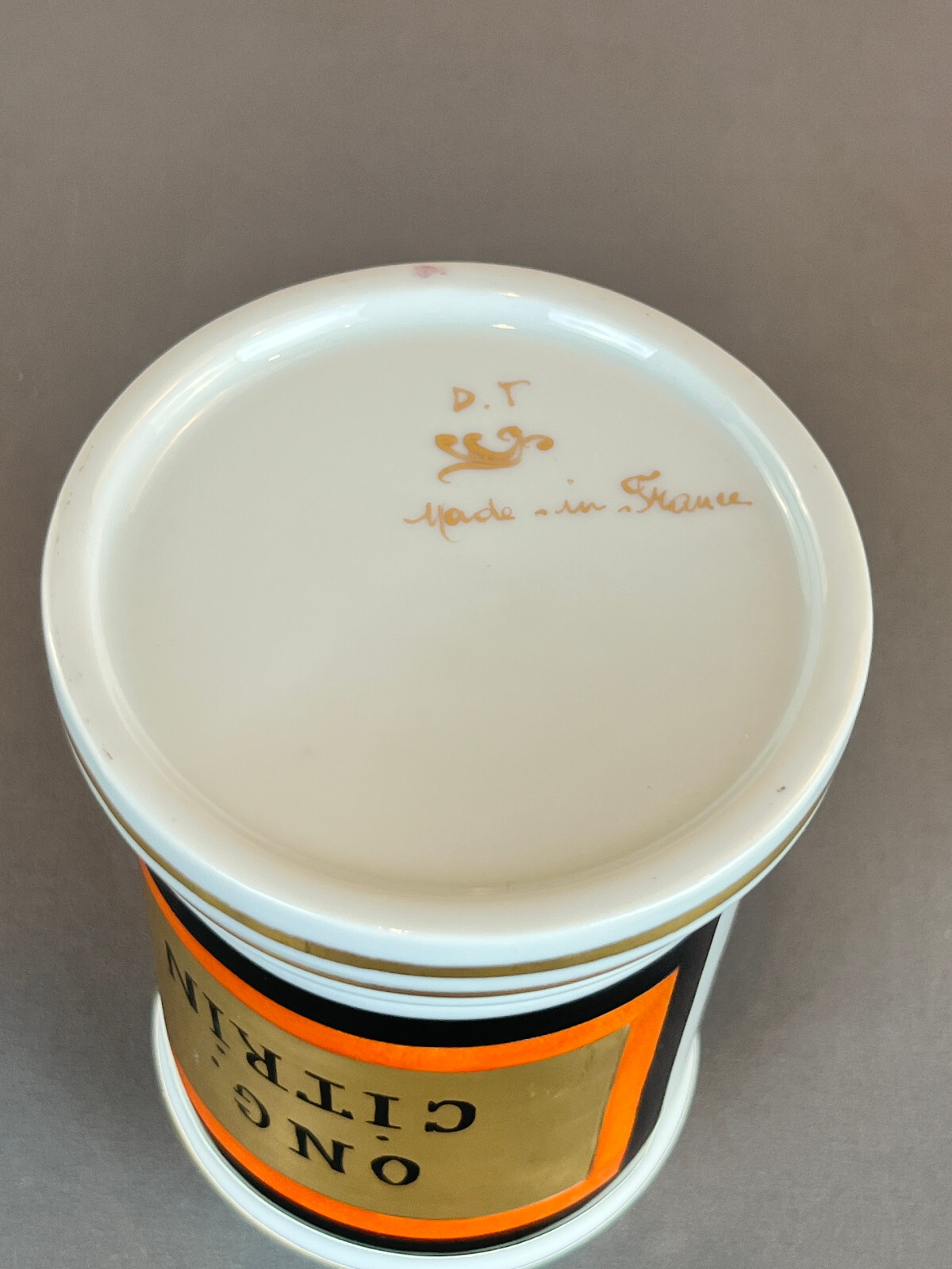 Vintage French Porcelain 7 ½” ONG CITRIN Apothecary Jar by D.T.