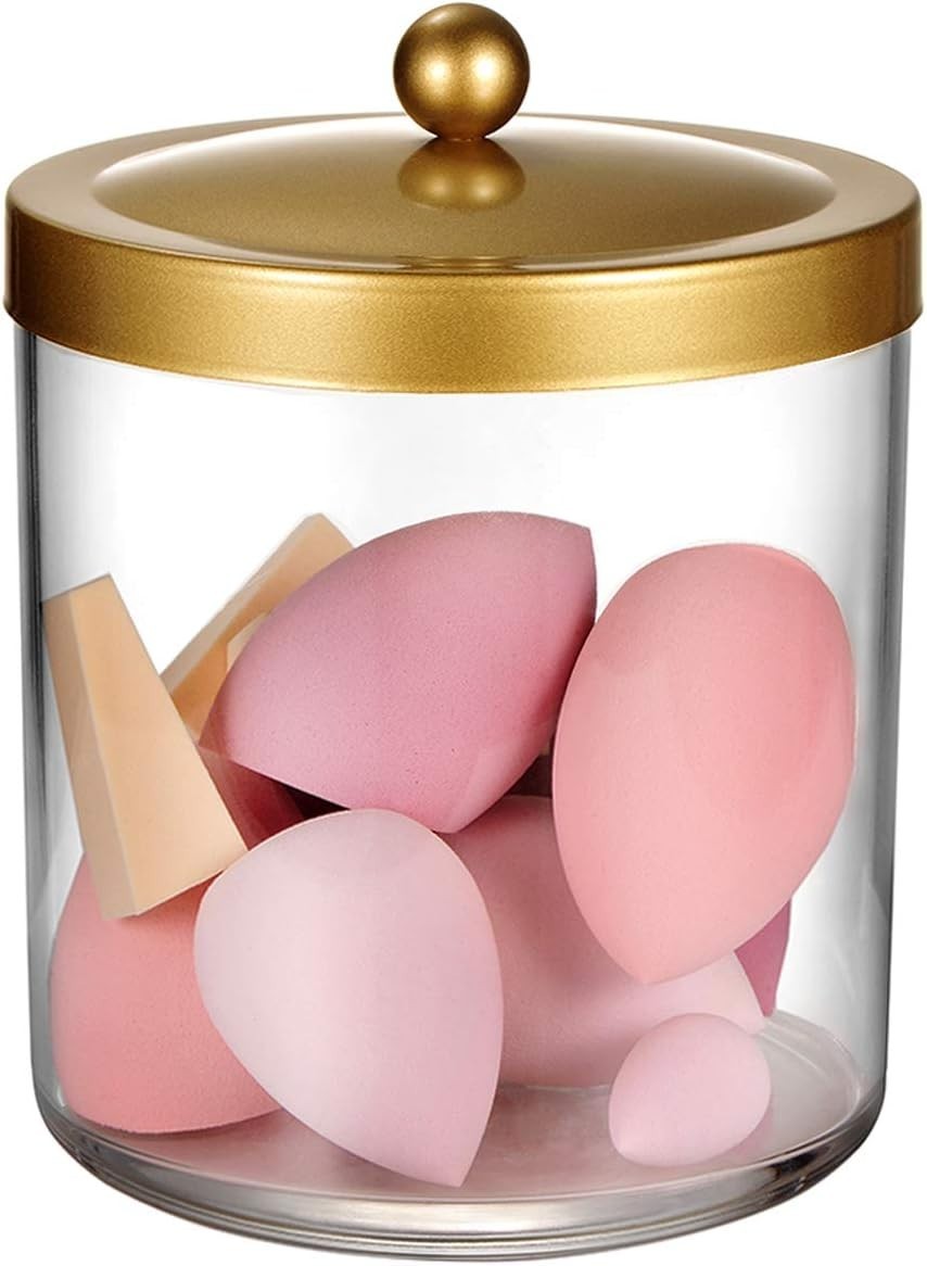 50 Ounce Large Clear Apothecary Jar with Gold Rust-Proof Lid – Shatterproof P…