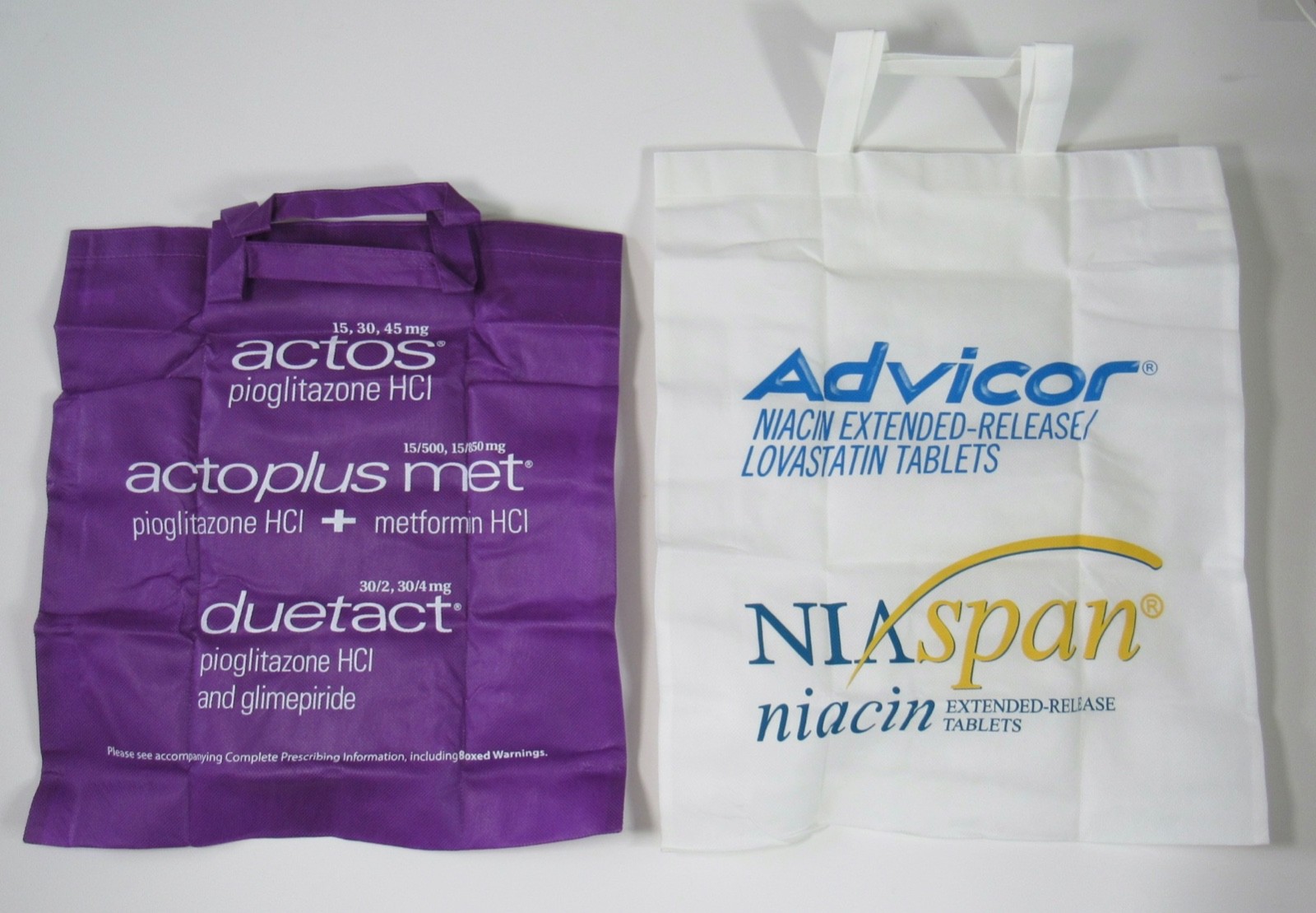 Actos Advicor Foldable Reuseable Tote Bag Drug Rep Pharmaceutical Promo Lot of 2