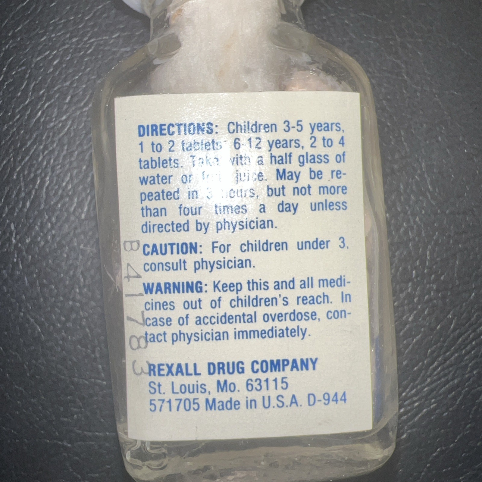 RARE Vintage Rexall Children’s Aspirin Bottle Orange Flavor 36 Tablets FULL