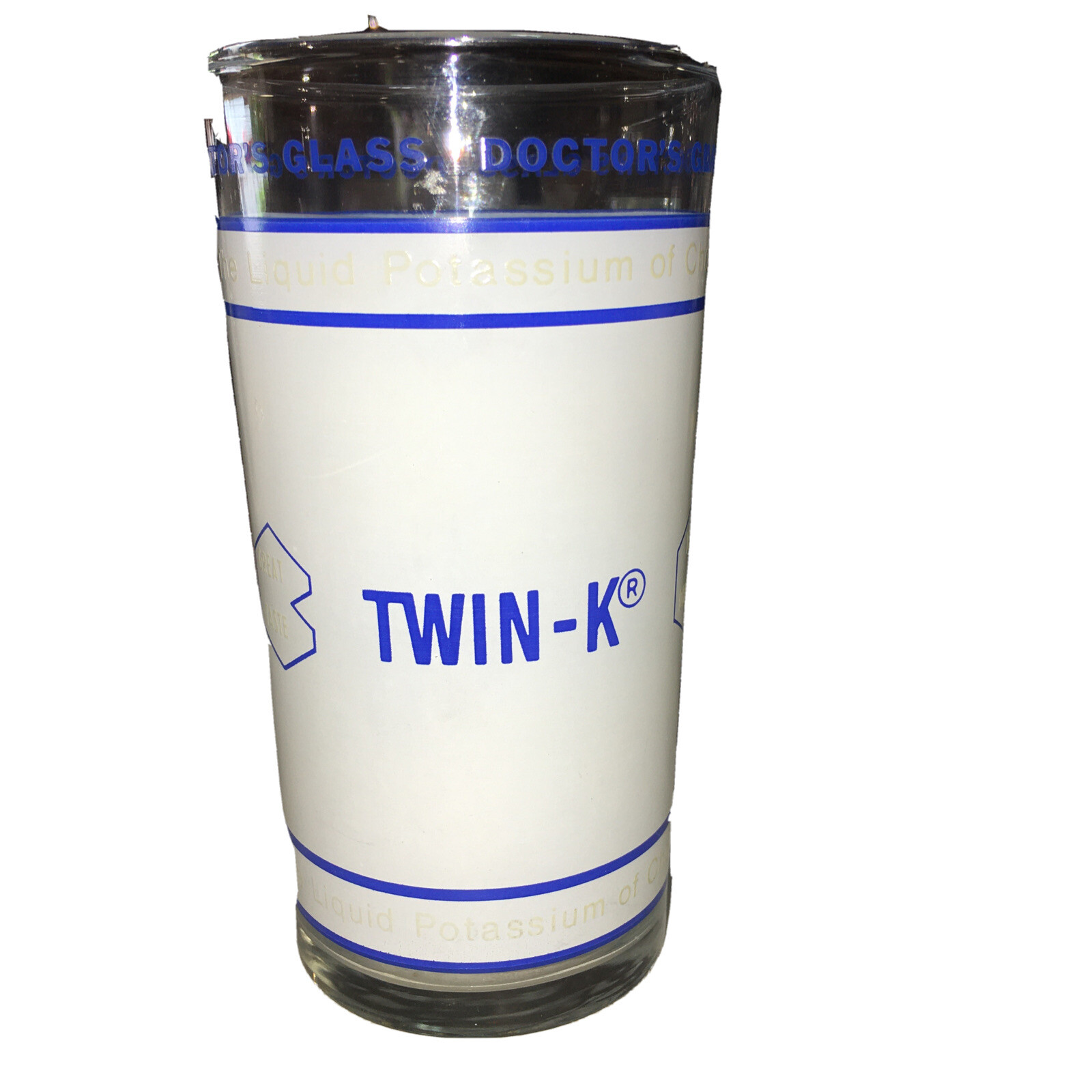 Twin K Doctors Glass Liquid K Pharmaceutical Rep Advertising Drinking Glass