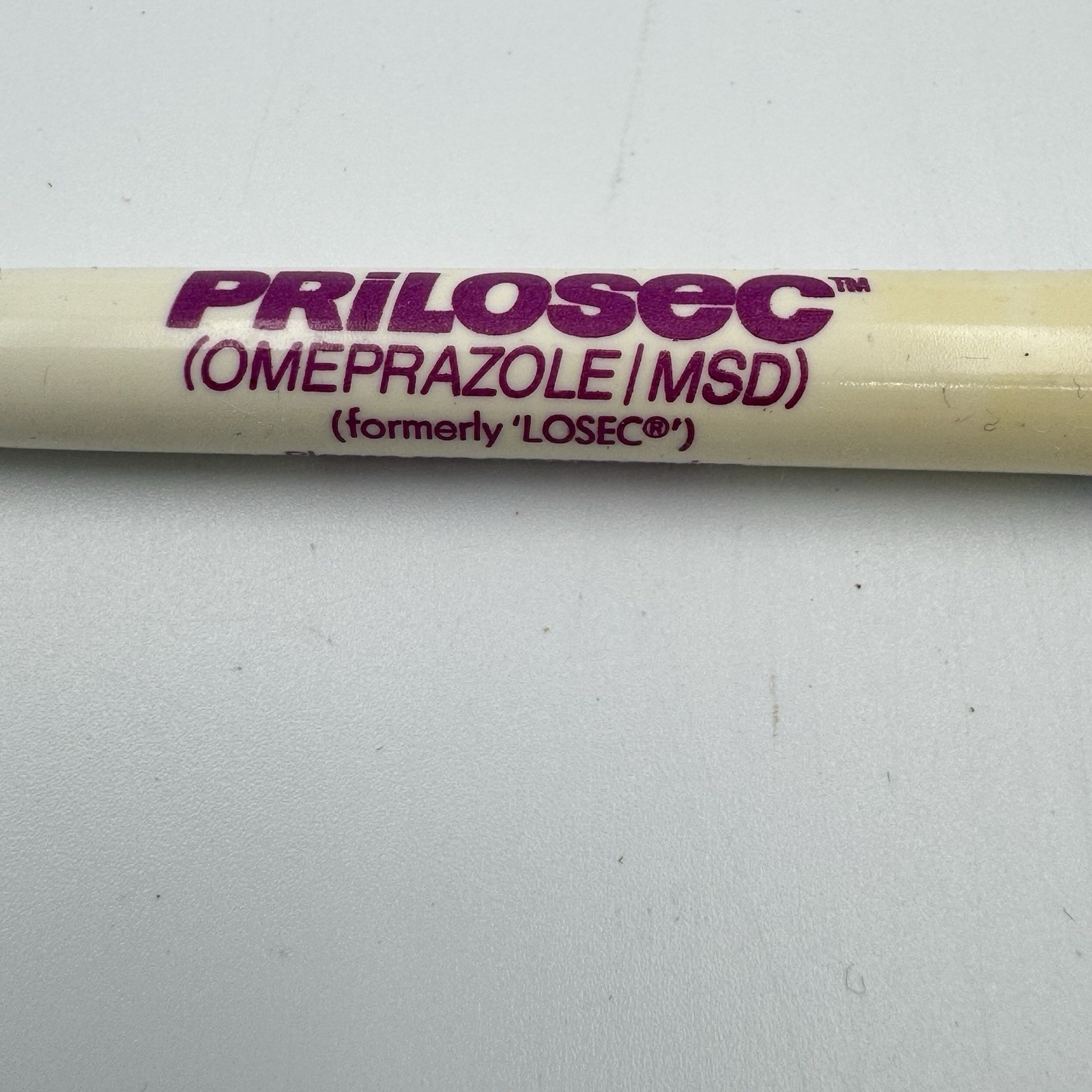 Silver Tone Prilosec Pharmaceutical Metal Pen Bubble Top Garland USA Vintage