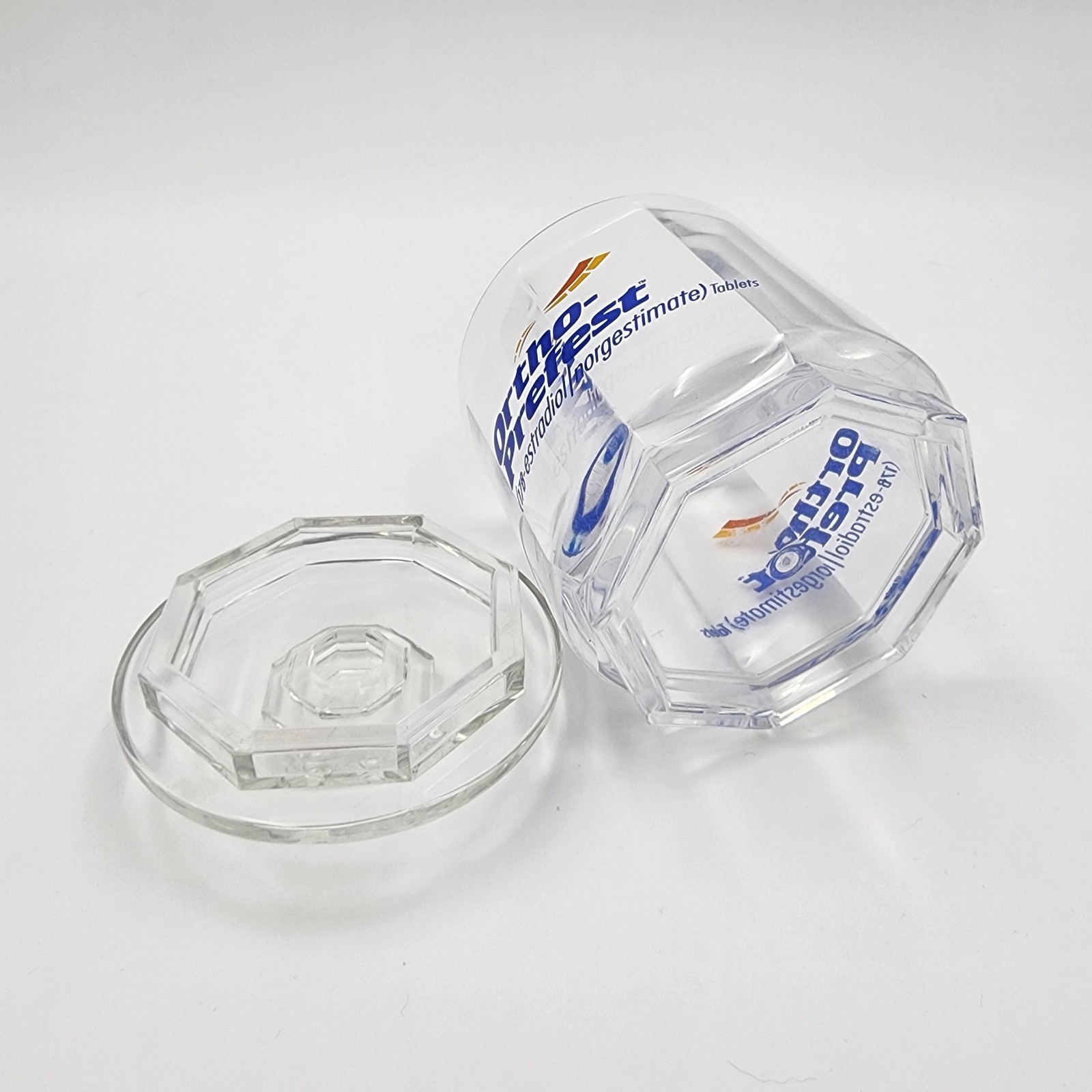 Ortho-Prefest Clear Transparent Plastic Hexagon Lidded Company Jars Lot of 4