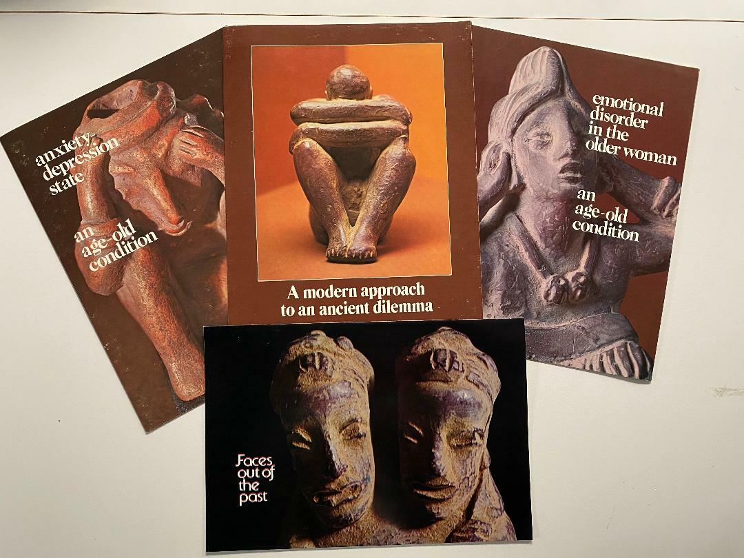 Schering Mayan Models/Statues Of Medical Conditions 5 Statue Lot With Boxes