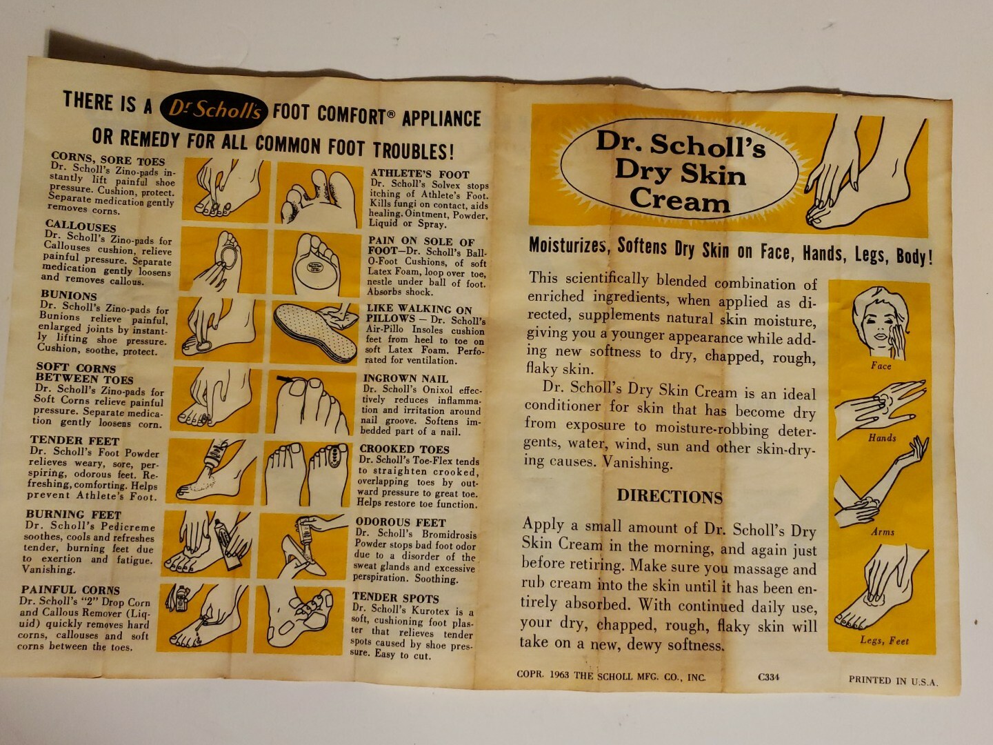 1963!! Dr. Scholls’s Dry Skin Cream Advertisement Box Vintage USA Retro Antique