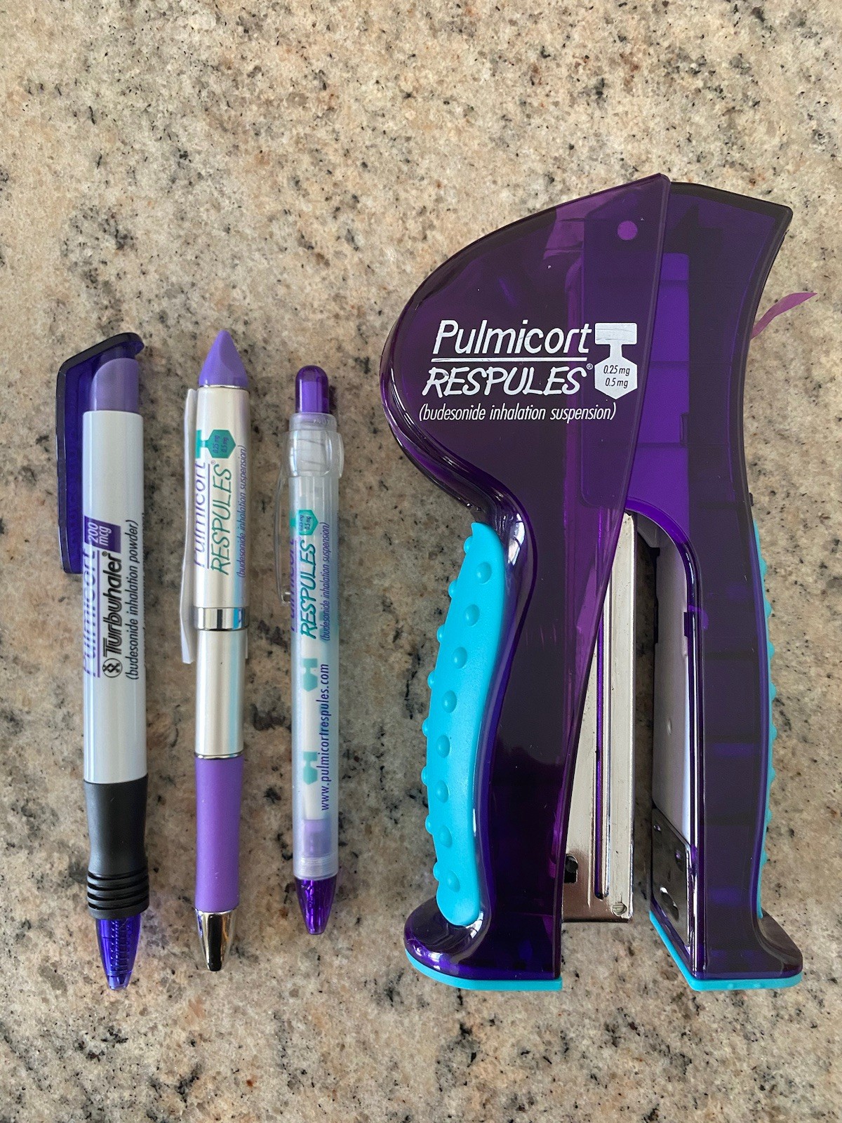 Drug Rep Pharmaceutical Stapler & Pens RARE Pulmicort New Box Advertising Purple