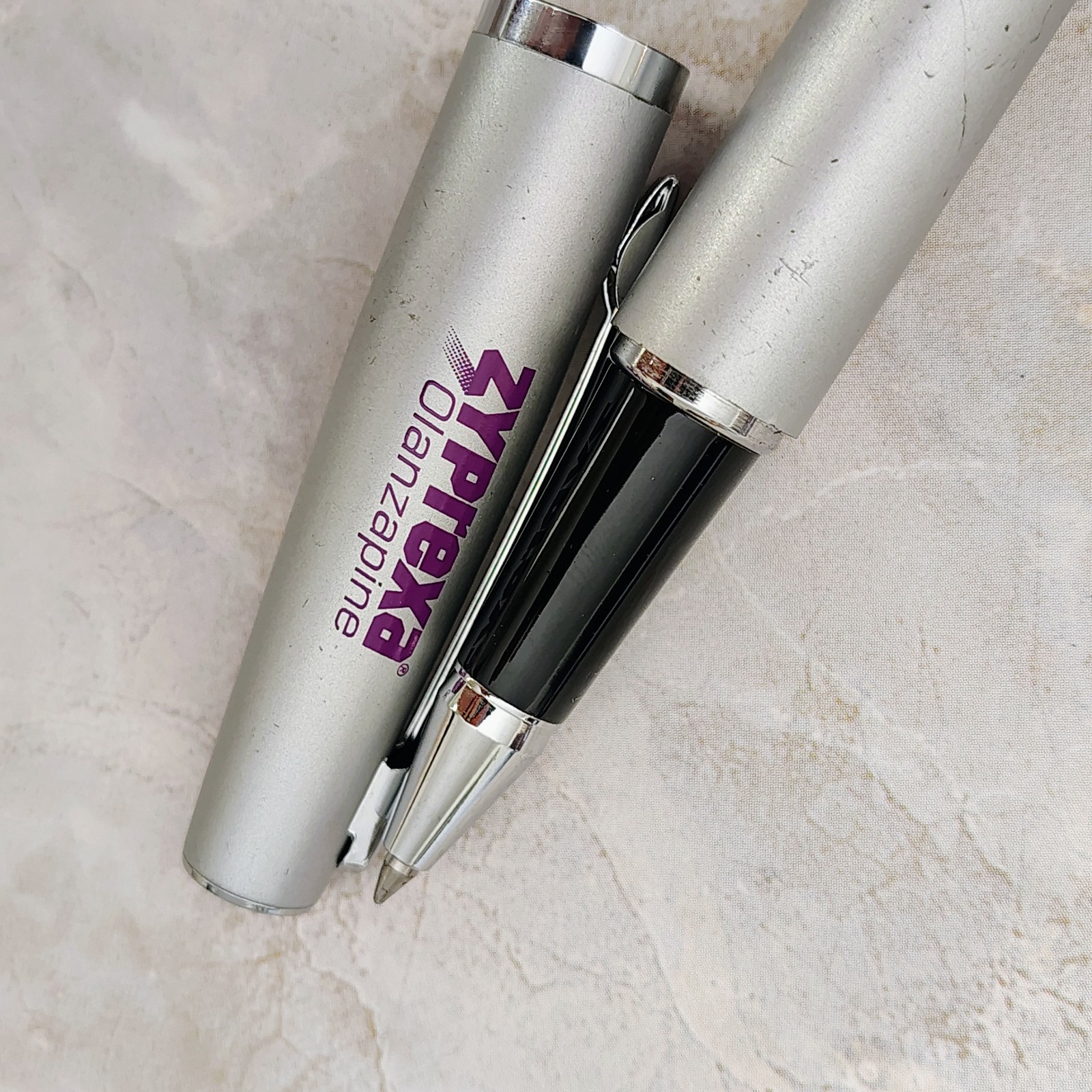 HTF 2 Zyprexa Pens Drug Rep Pharmaceutical Promo Medical Advertising Metal *READ