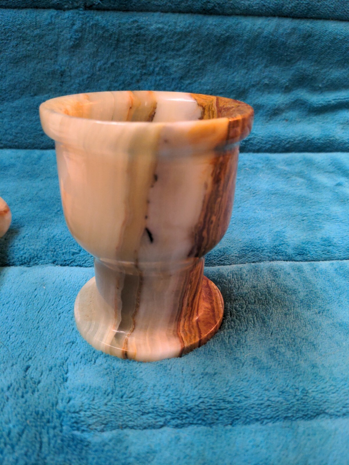 Matching brown and beige Stone apothecary mortar and pestle