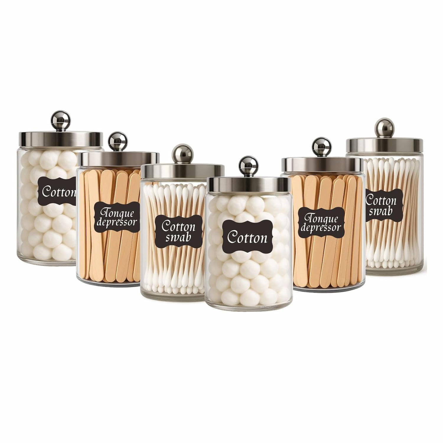 6-Piece Glass Sundry Jar Set for Organized First Aid Supplies Storage