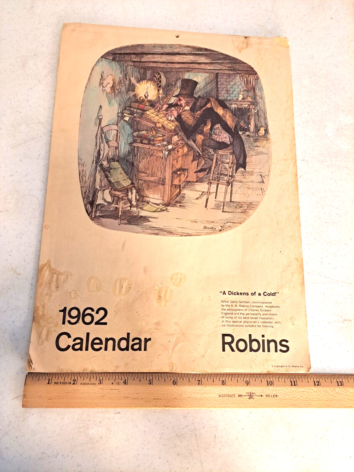 Dickens of a Cold Gerry Gersten Caricatures 1962 Calendar A H Robins Advertising