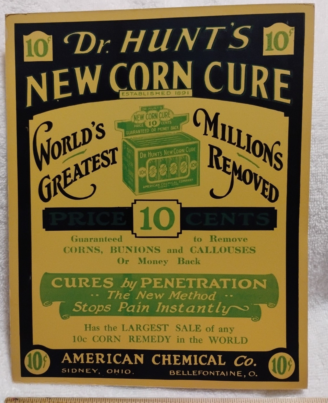 Dr Hunt’s New Corn Cure Vtg Poster American Chemical Co Sidney Bellefontaine Oh