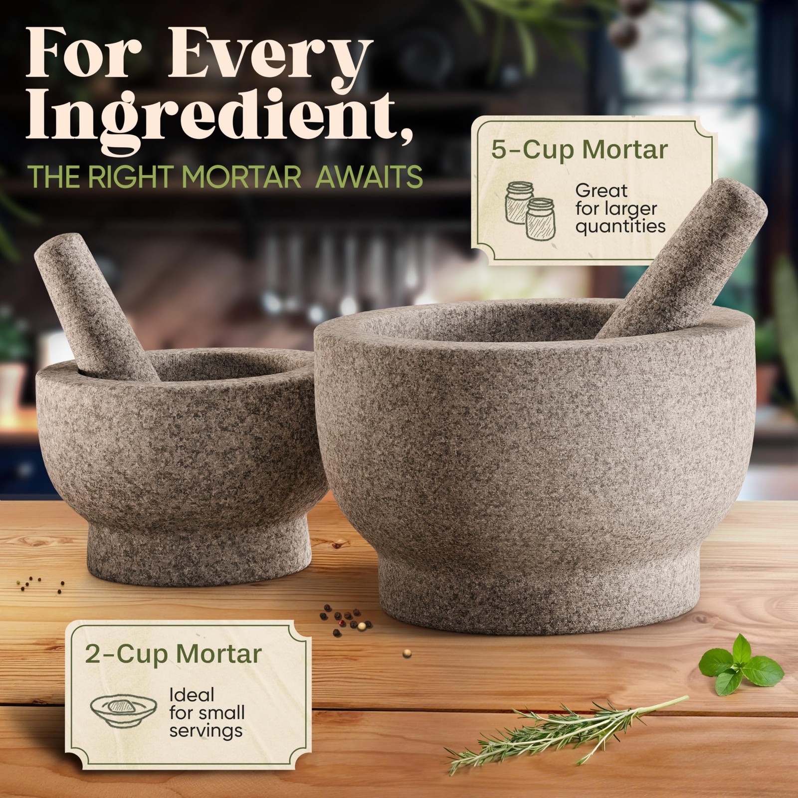 ChefSofi Extra Large 8 Inch 5 Cup-Capacity Mortar and Pestle Set – Black Poli…
