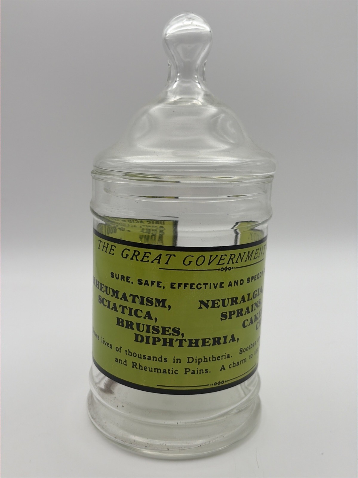 Vintage Apothecary Army and Navy Liniment Uric Acid Gout Poison Glass Jar