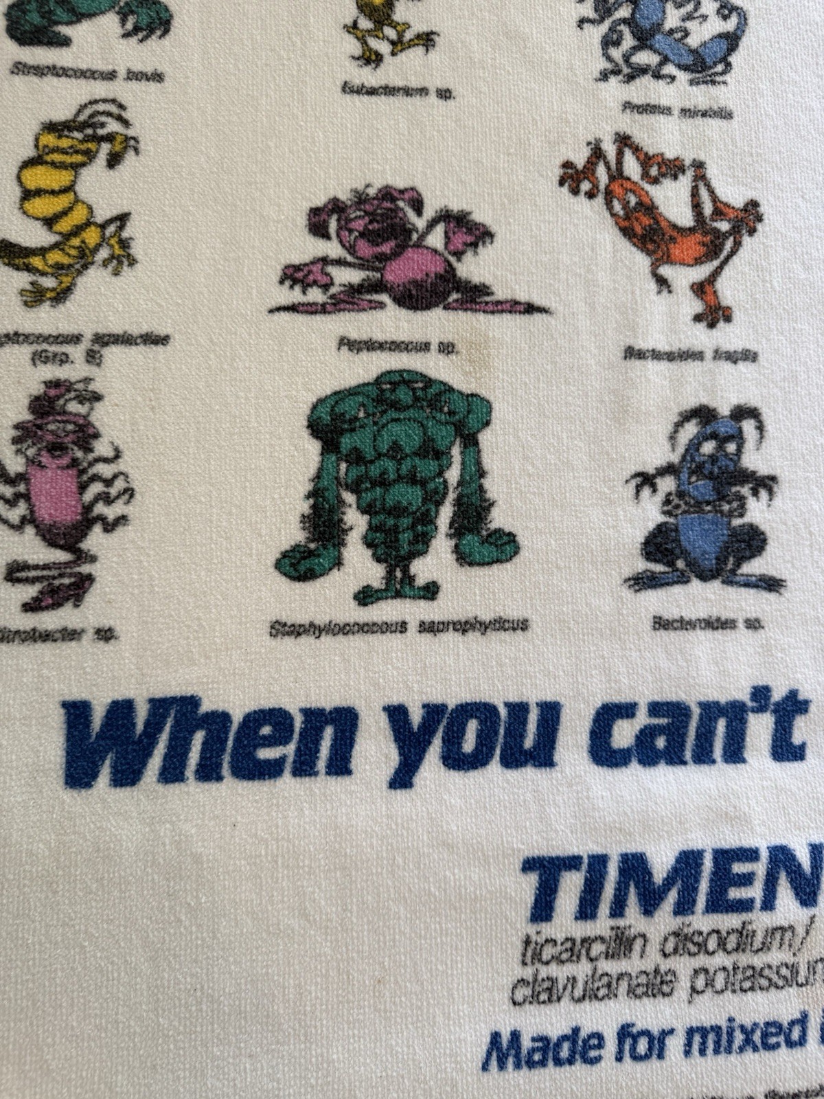 Vintage XL Timentin Pharmaceutical Beach Towel SmithKline Drug Rep Advertisement