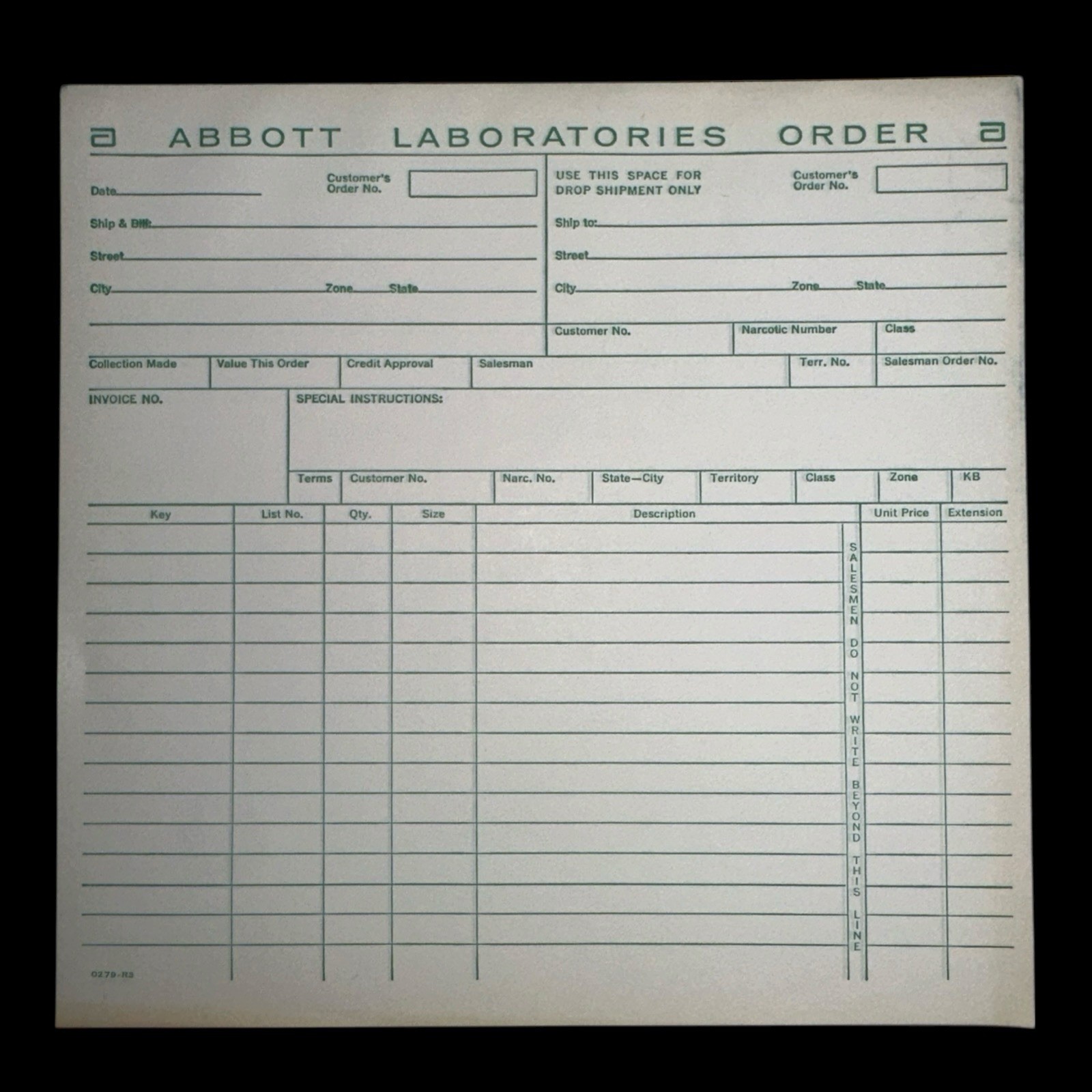 Vintage ABBOTT Laboratories Order Form Pharmaceutical Collectible