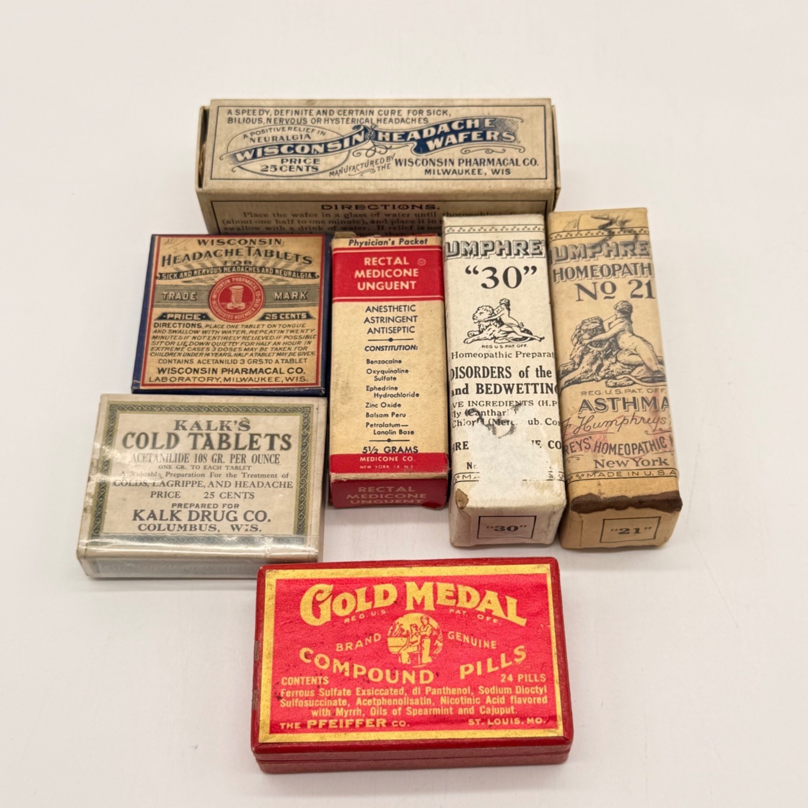 Vtg Medicinal Boxes Collection Wisconsin Headache Wafers, Gold Medal Pills etc.
