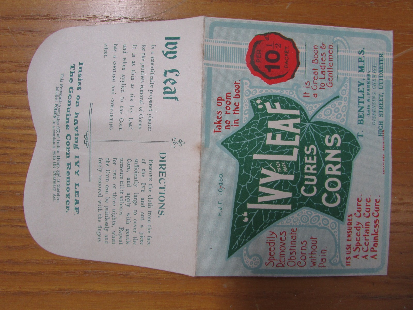 1900s IVY LEAF CORN CURE Paper Envelope CANNABIS Indian HEMP Apothecary PHARMACY