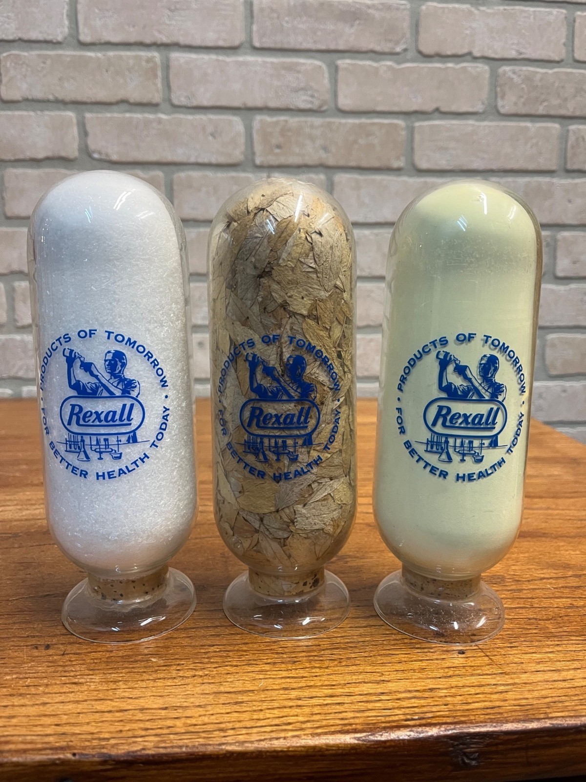 Vintage Rexall Drug Store Apothecary Show Globe Pharmacy Bottle Set (3) Display