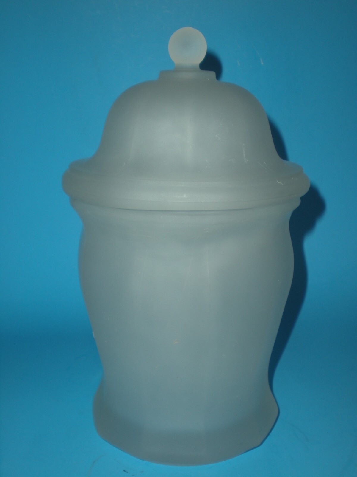 10″ vtg Apothecary Canister Jar with Ball Dome Lid Very Heavy & Thick glass