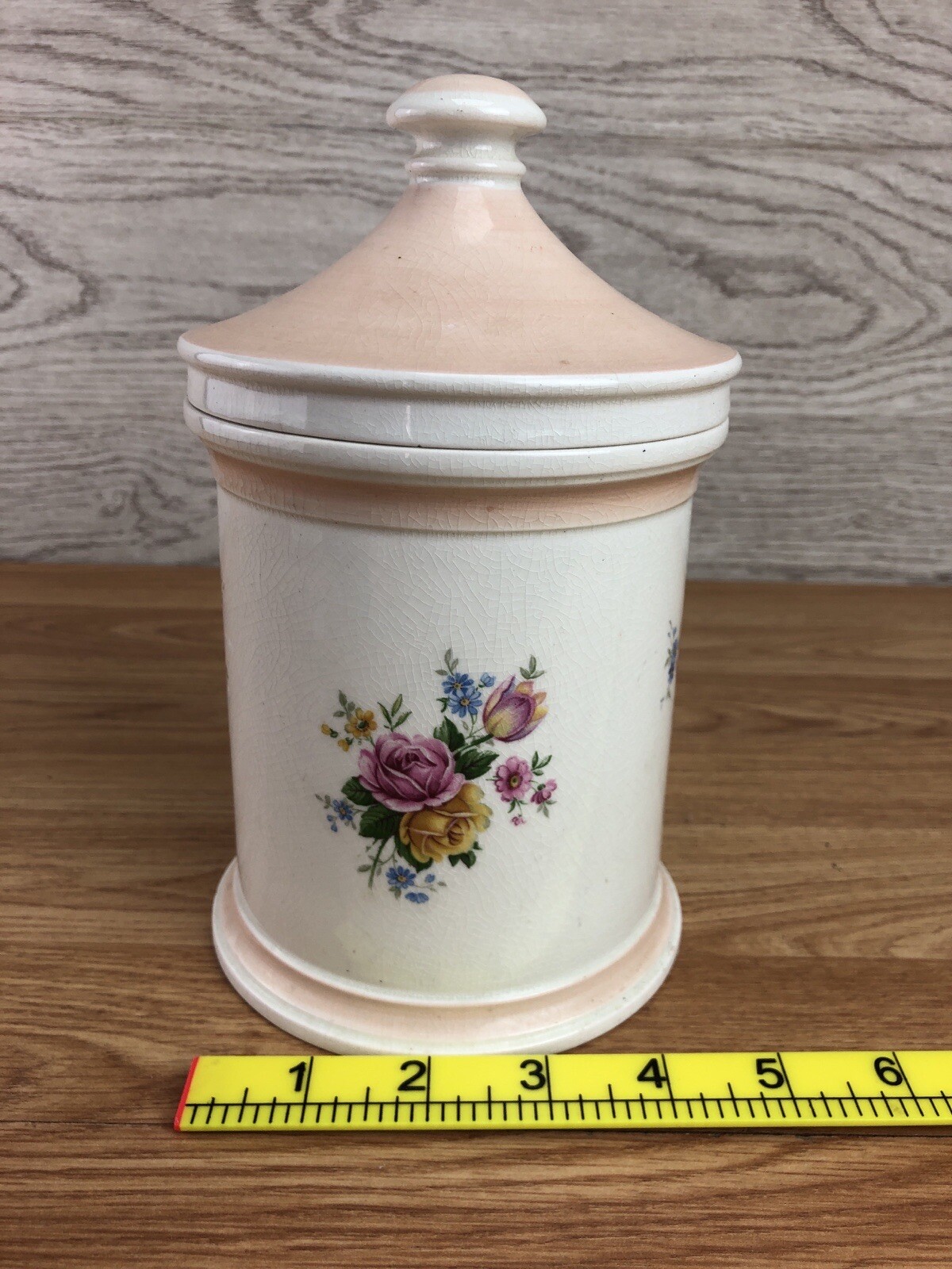 Kirkham Pottery Lidded Apothecary Jar White With Flowers