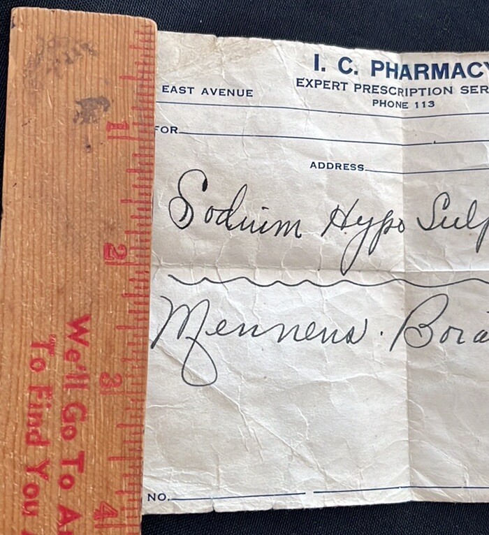 Vintage I.C. Pharmacy Prescription~Kankakee, Illinois~Medical Ephemera