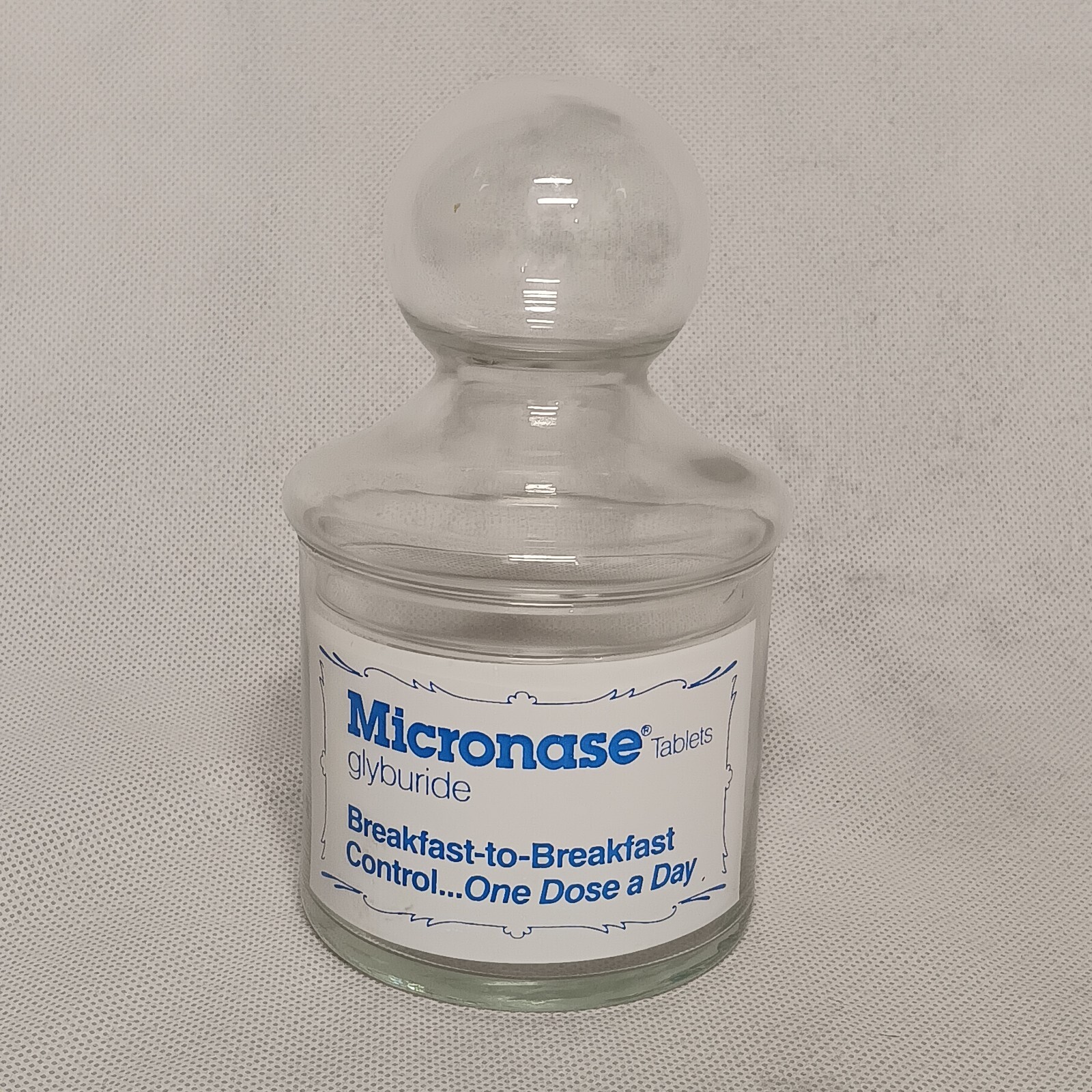 Micronase Drug Rep Pharmaceutical Advertising Apothecary Jar With Lid Glass