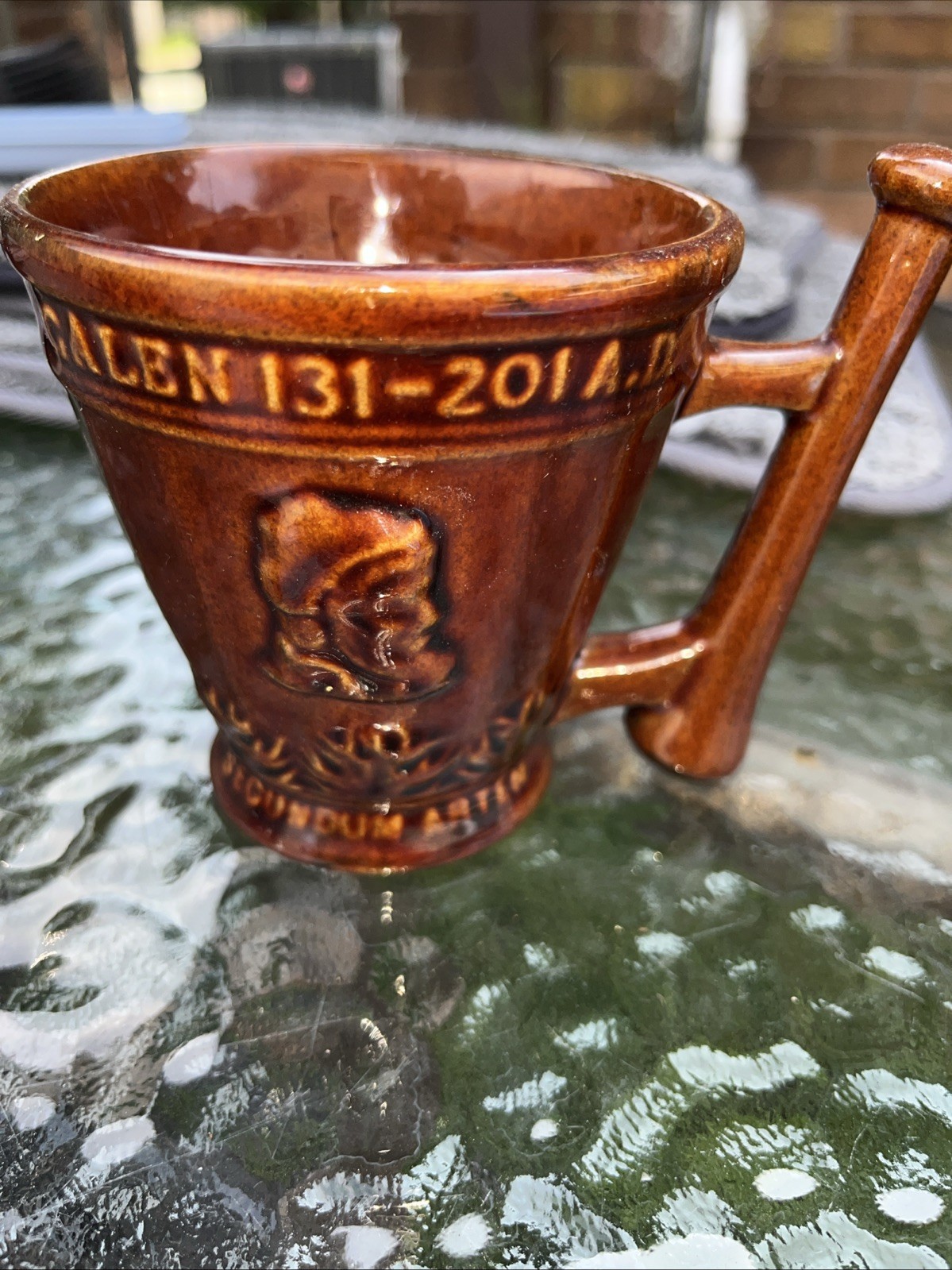 Schering Rx Galen 131-201 AD Coffee Tea Mug Cup Brown Mortar Pestle Ceramic