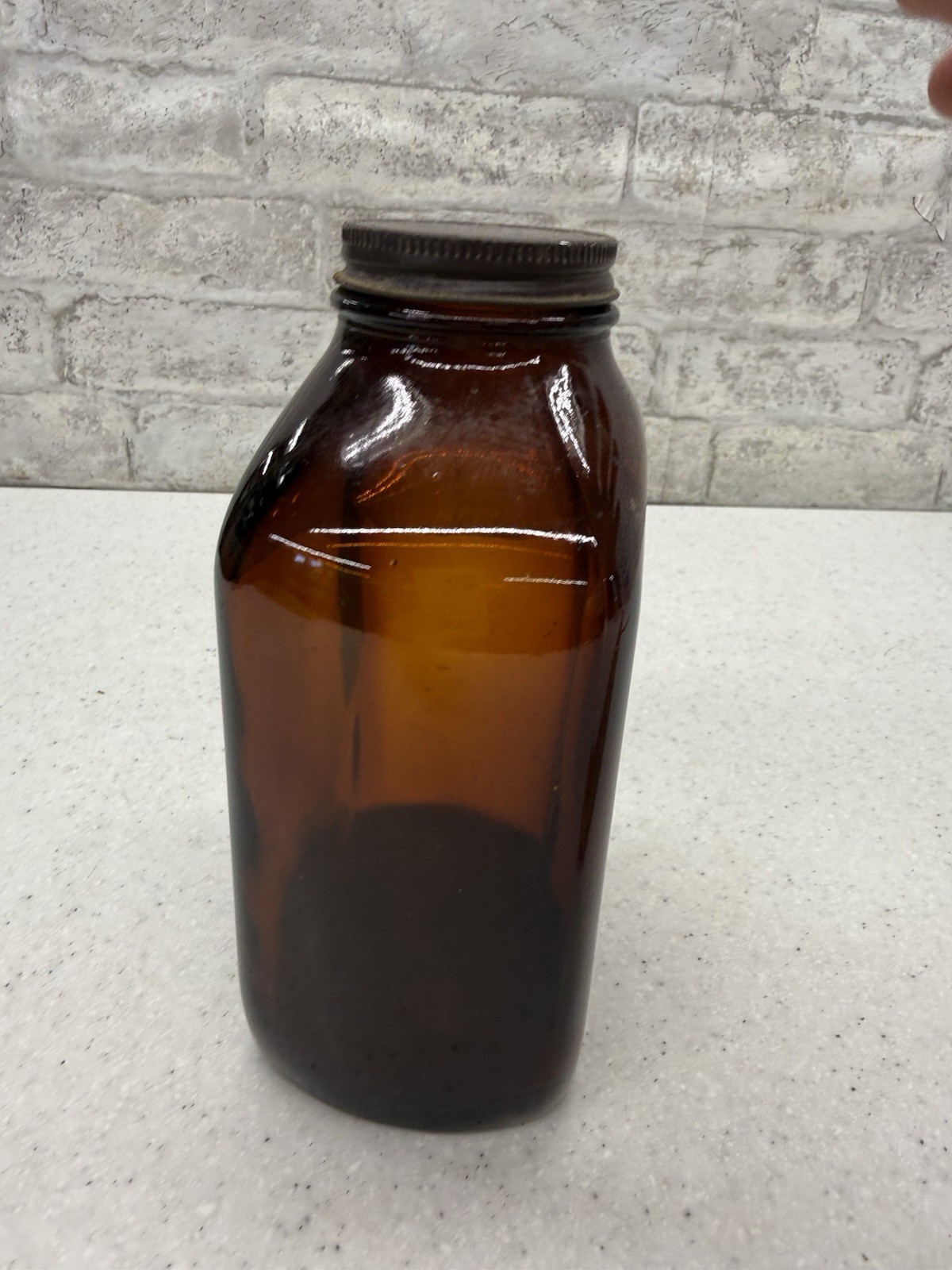 Vintage Amber Glass Jar Apothecary Old Pharmacy Medical With Lid