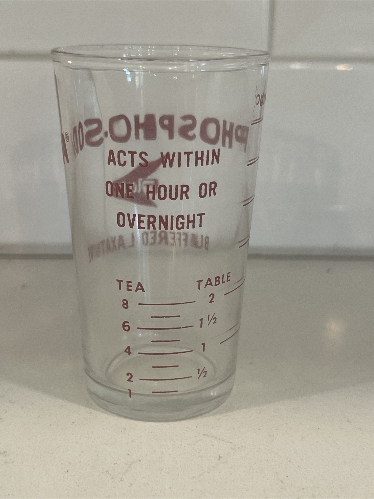 Fleet Phospho Soda Glass Measuring Cup Buffered Laxative Medical Ad Shot Glass