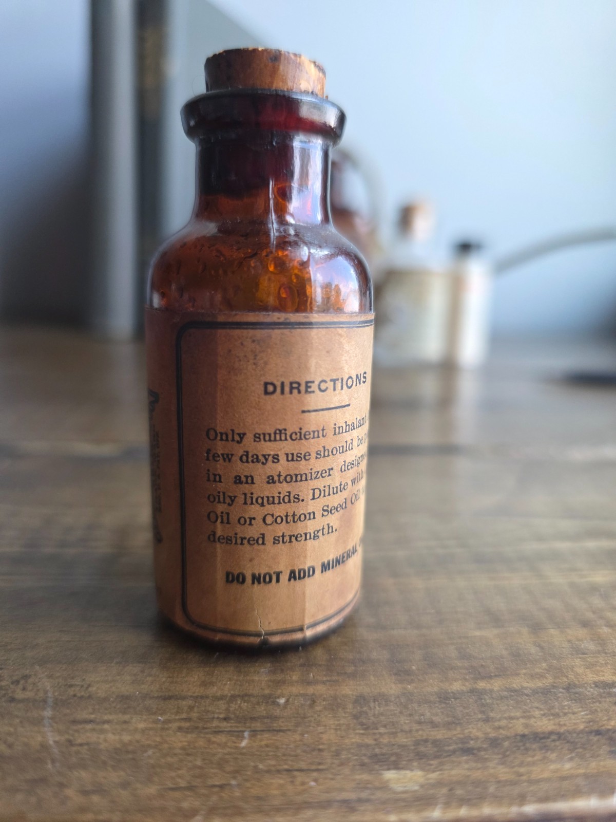 Antique Parke Davis Adrenalin Inhalant Amber Glass Apothecary Medicine Bottle