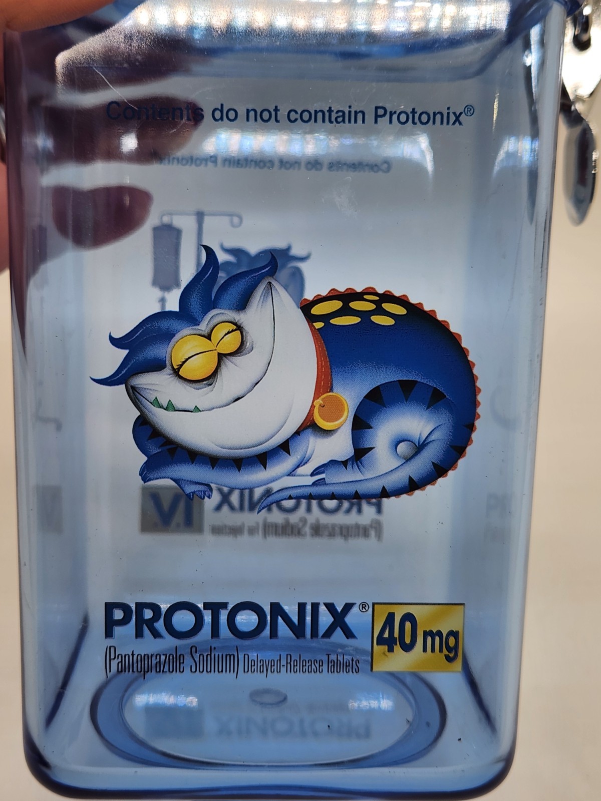 Vintage Pharmaceutical Drug Rep Protonix IV Clear Blue Plastic Canister Jar