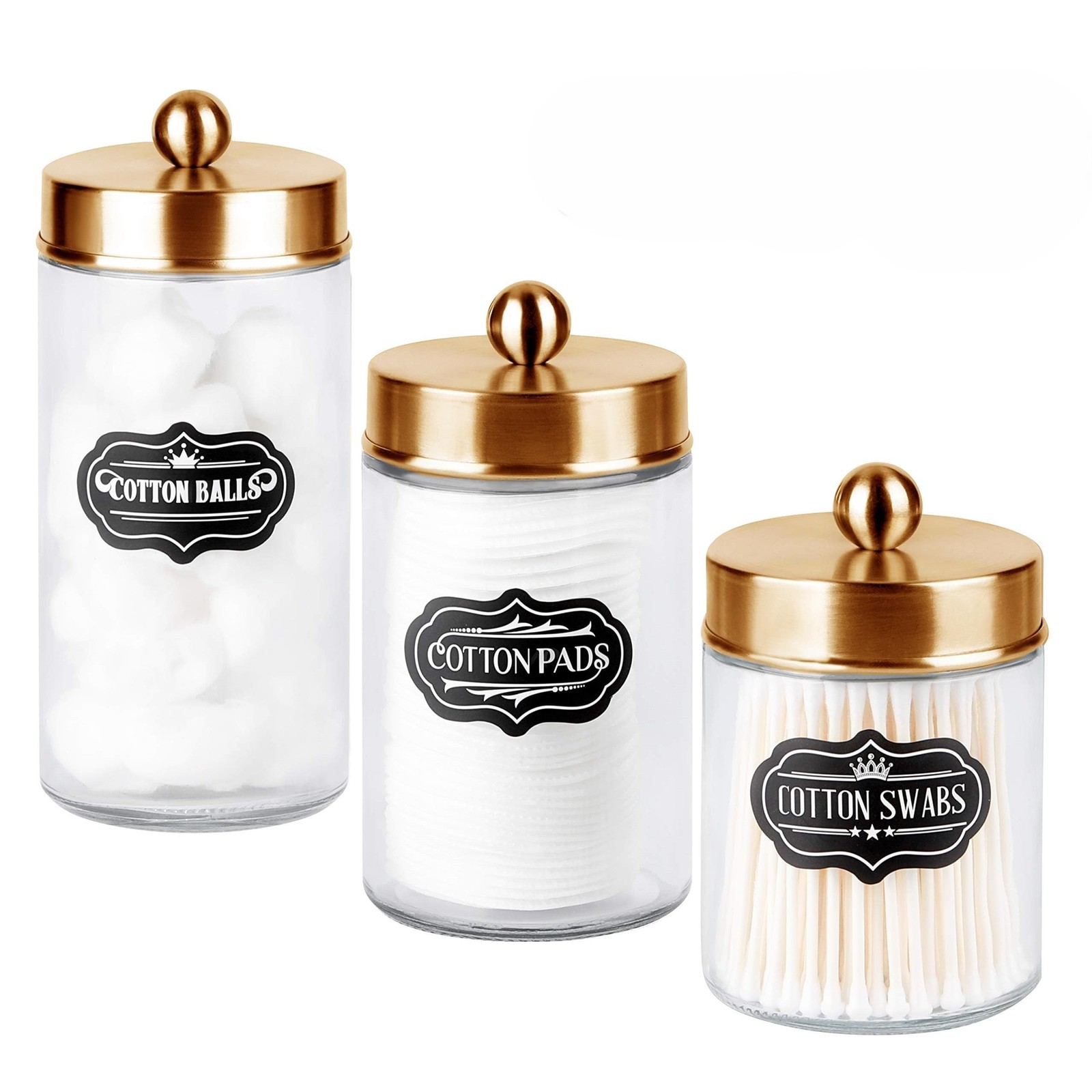 Apothecary Jars 3 Pack – Glass Bathroom Containers with Stainless Steel Lids …